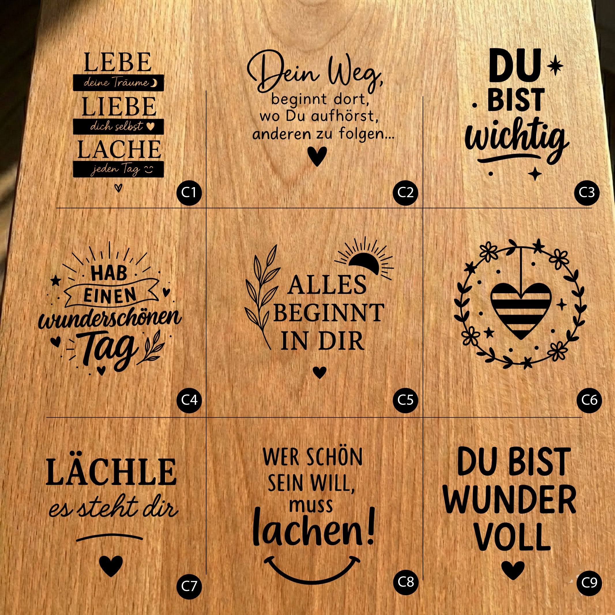 Gartenfackel aus Eiche – 20 cm – Motiv: Sprüche