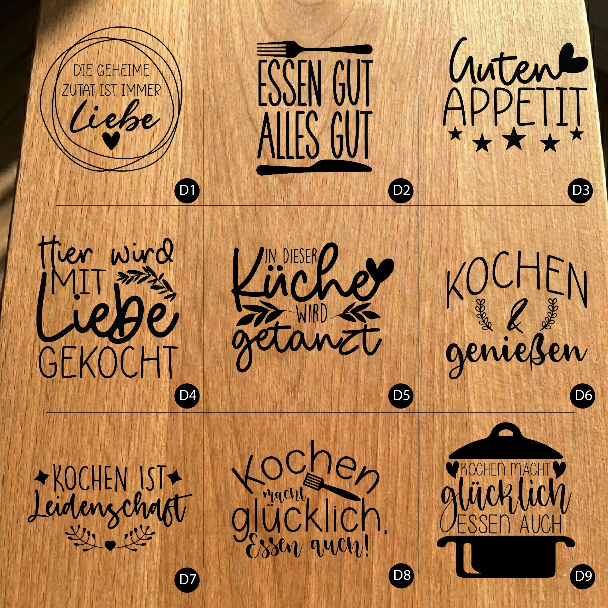 Gartenfackel aus Eiche – 20 cm – Motiv: Küche & Kochen