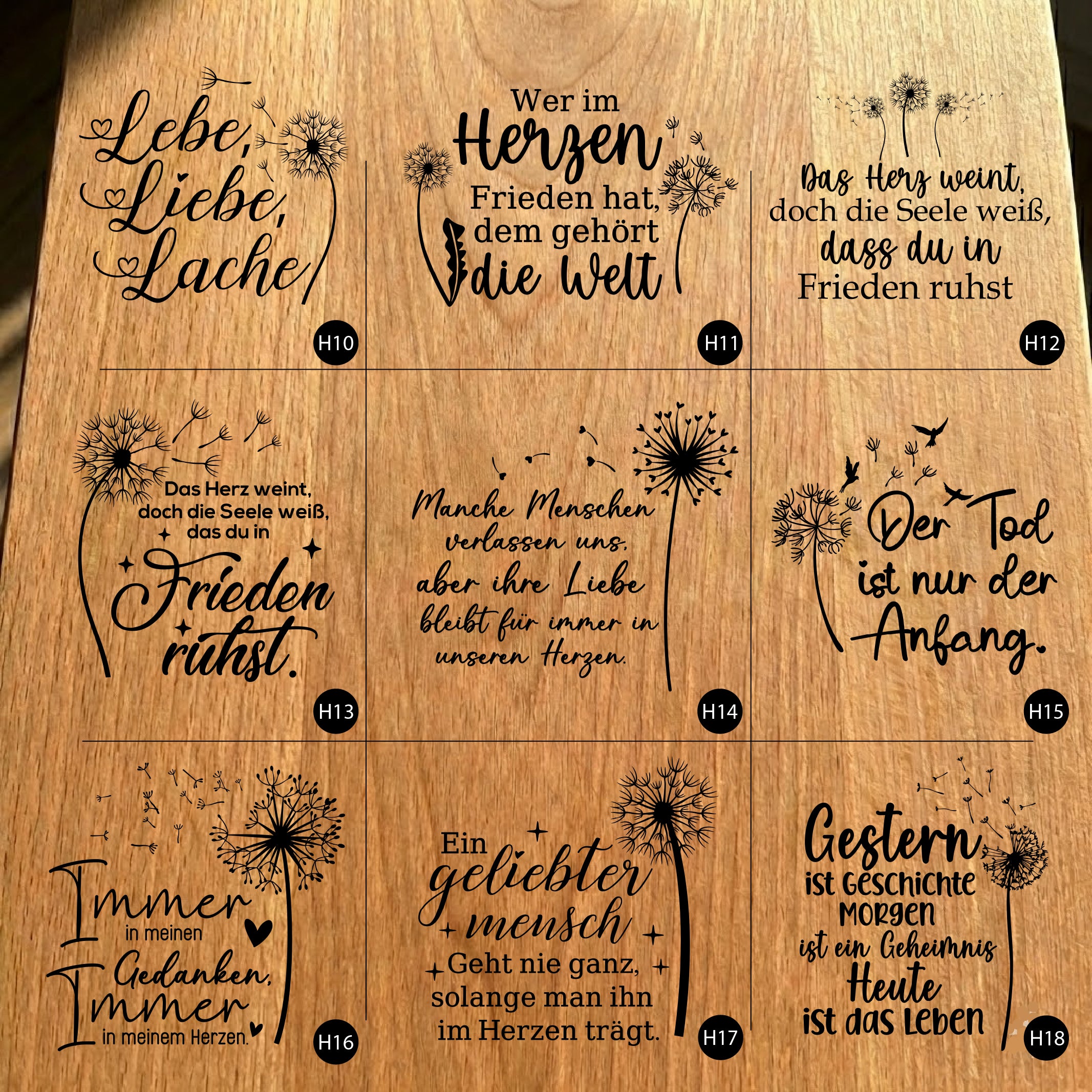 Gartenfackel aus Eiche – 20 cm – Motiv: Pusteblumen Bundle
