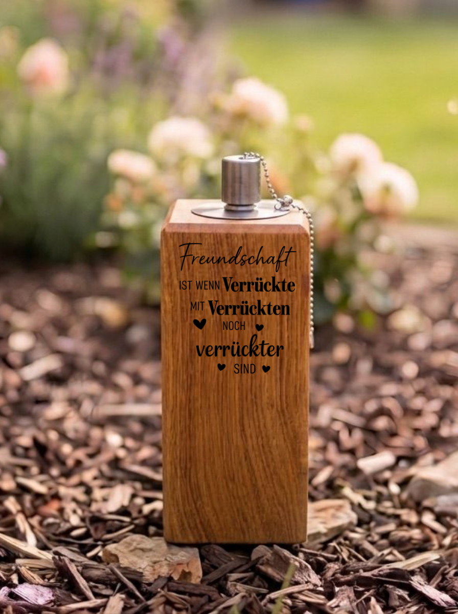 Gartenfackel aus Eiche – 20 cm – Motiv: Best Friends Bundle
