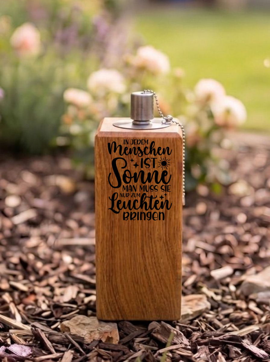 Gartenfackel aus Eiche – 20 cm – Motiv: Deutsche Sprueche Designs von Herzen