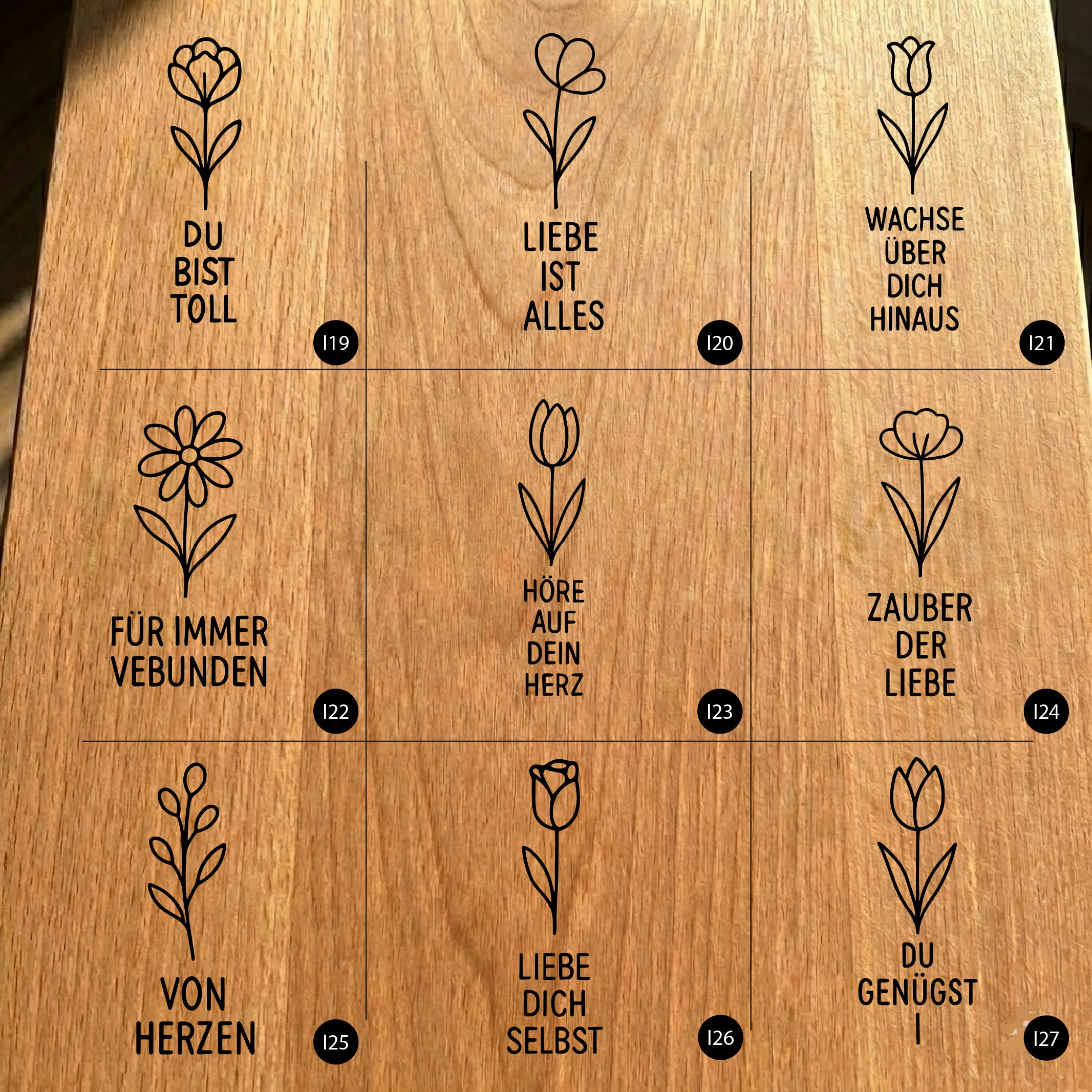 Gartenfackel aus Eiche – 20 cm – Motiv: Bluemchen Text Bundle