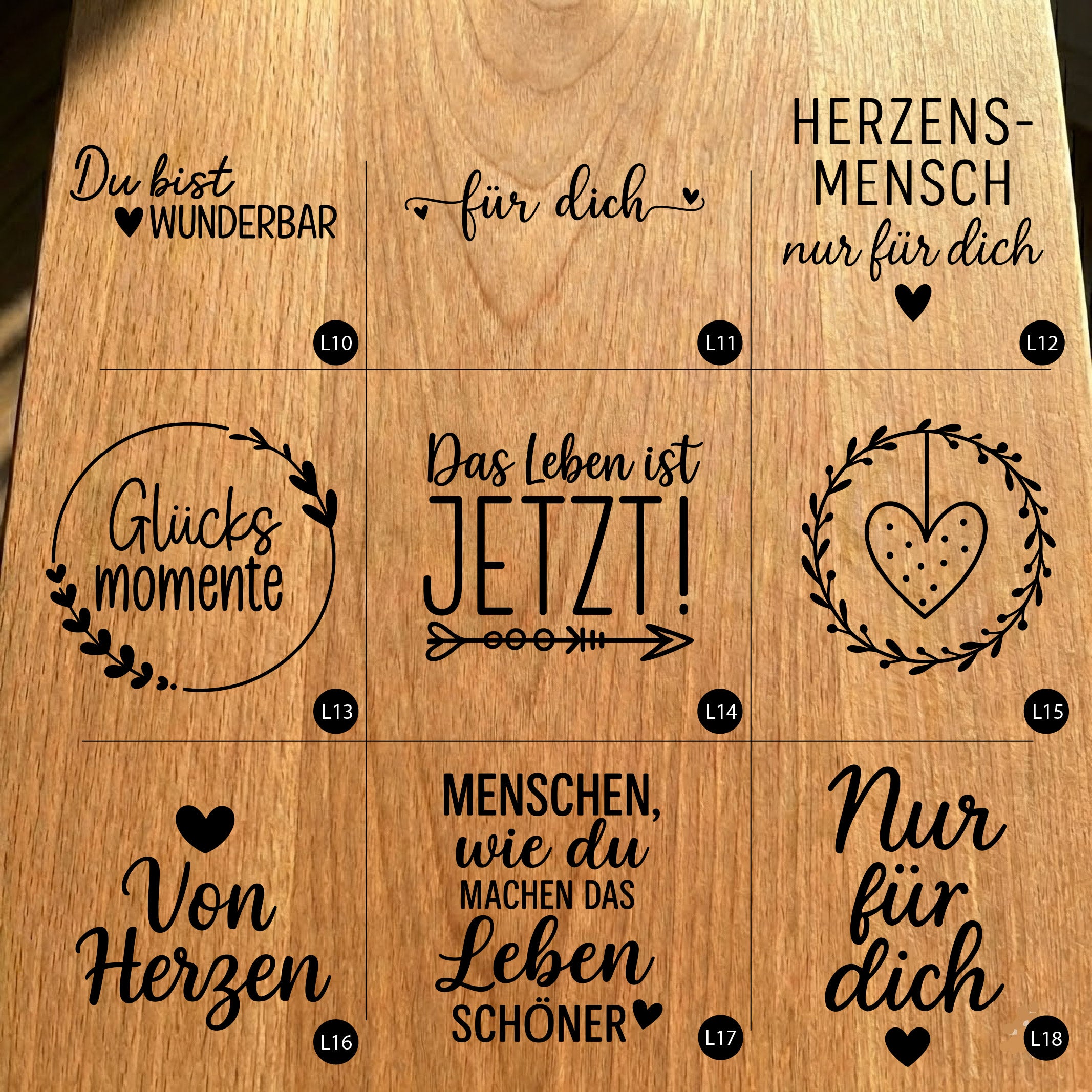 Gartenfackel aus Eiche – 20 cm – Motiv: Deutsche Sprueche Bundle