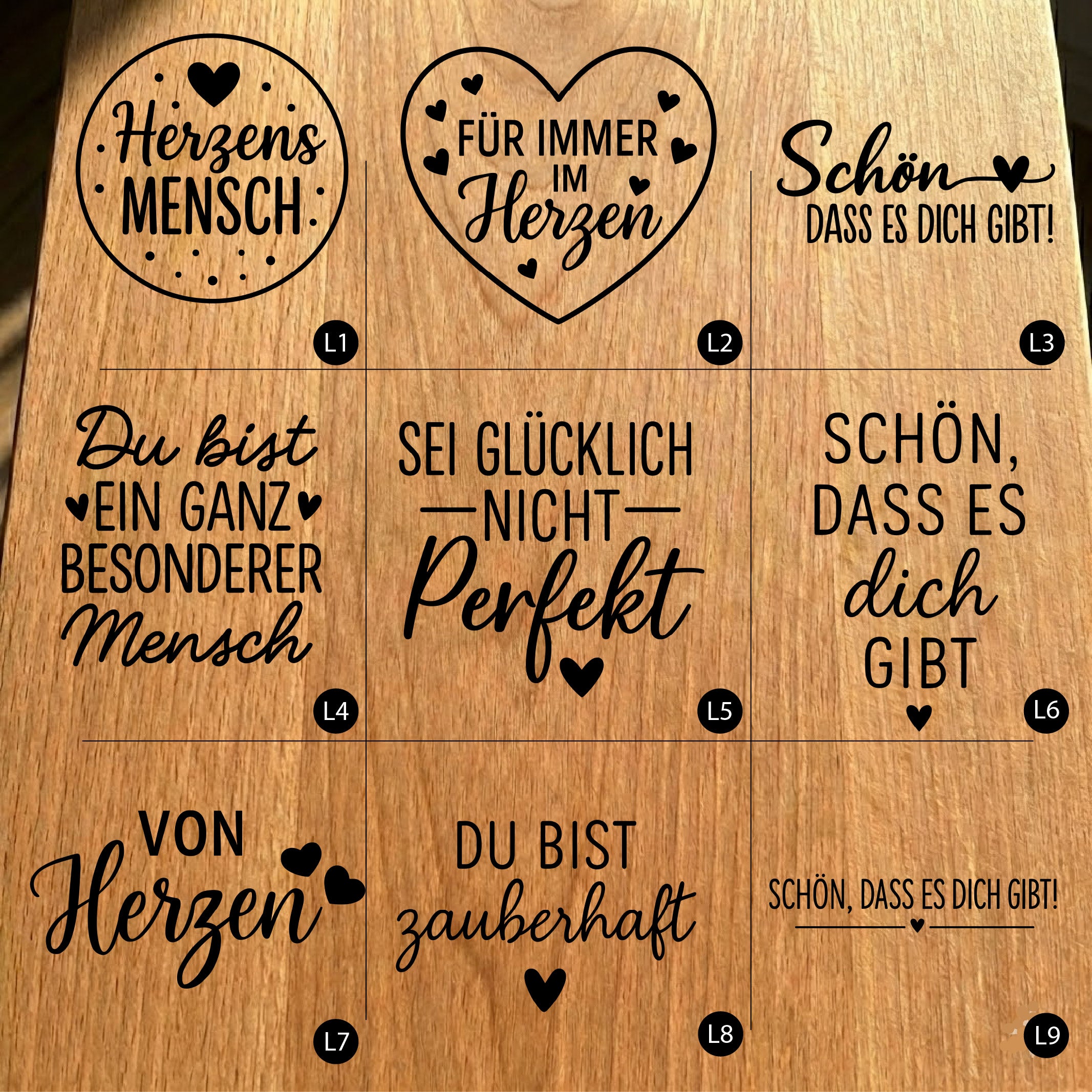 Gartenfackel aus Eiche – 20 cm – Motiv: Deutsche Sprueche Bundle