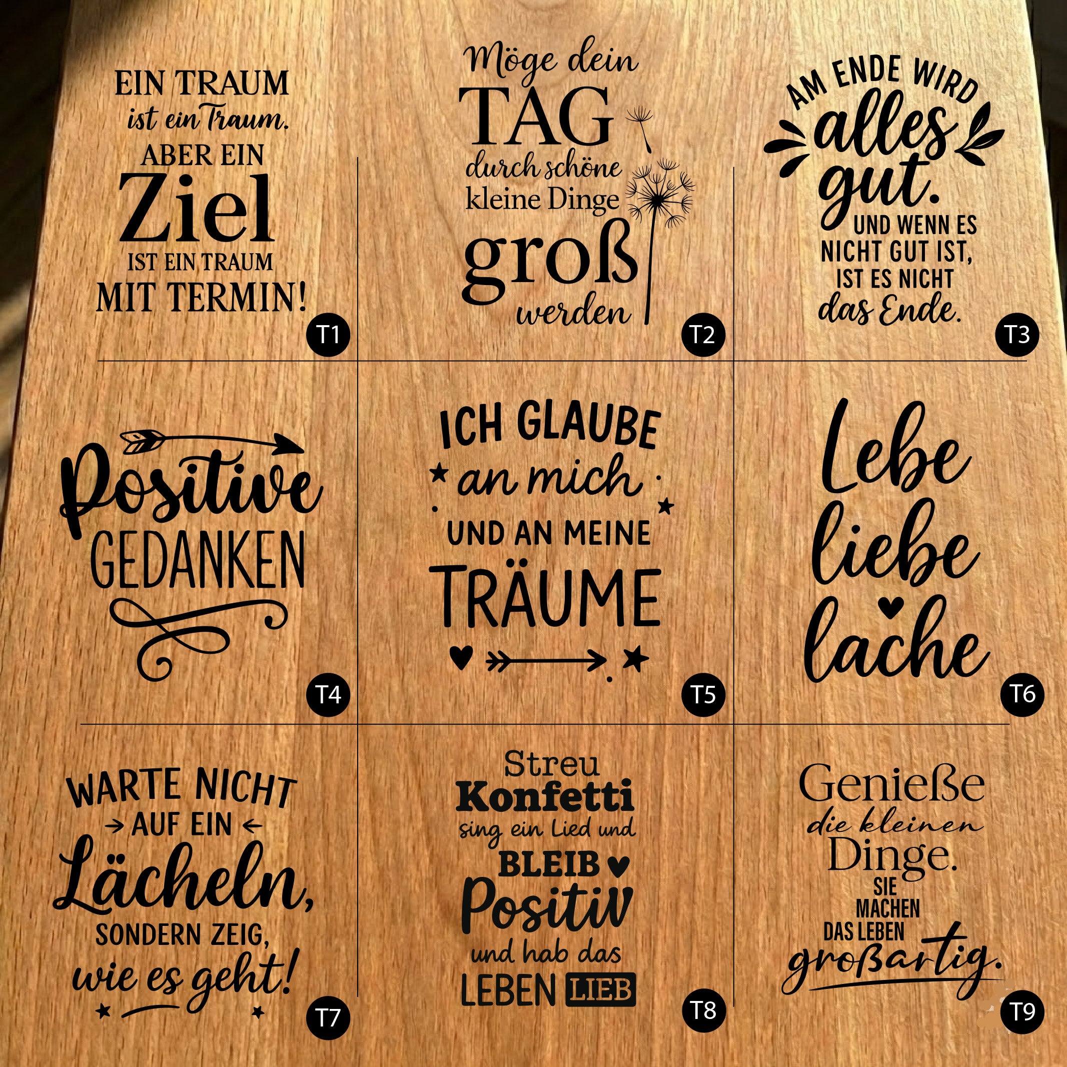Gartenfackel aus Eiche – 20 cm – Motiv: Deutsche Sprueche Bundle