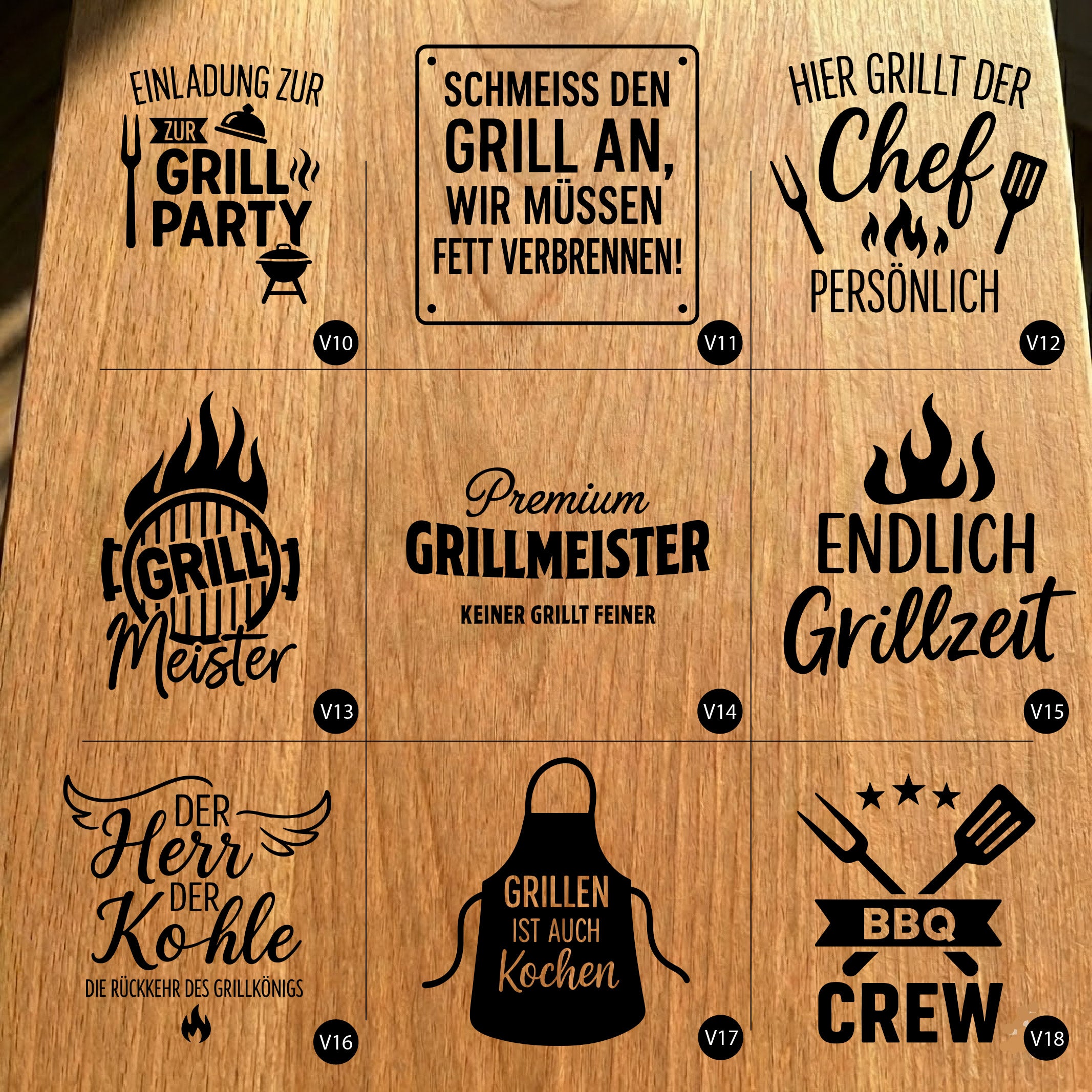 Gartenfackel aus Eiche – 20 cm – Motiv: Grill Bundle 2