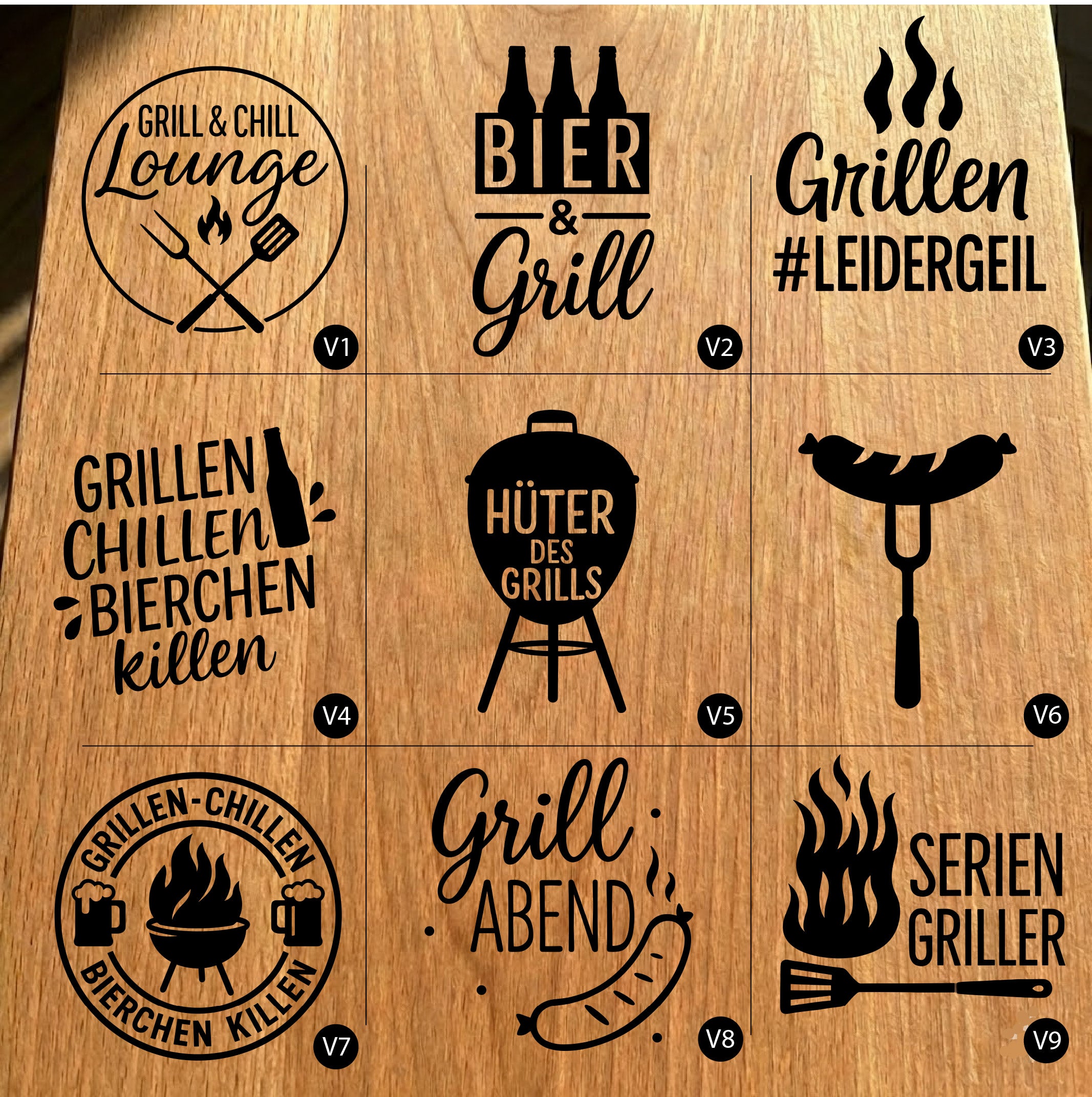Gartenfackel aus Eiche – 20 cm – Motiv: Grill Bundle 2