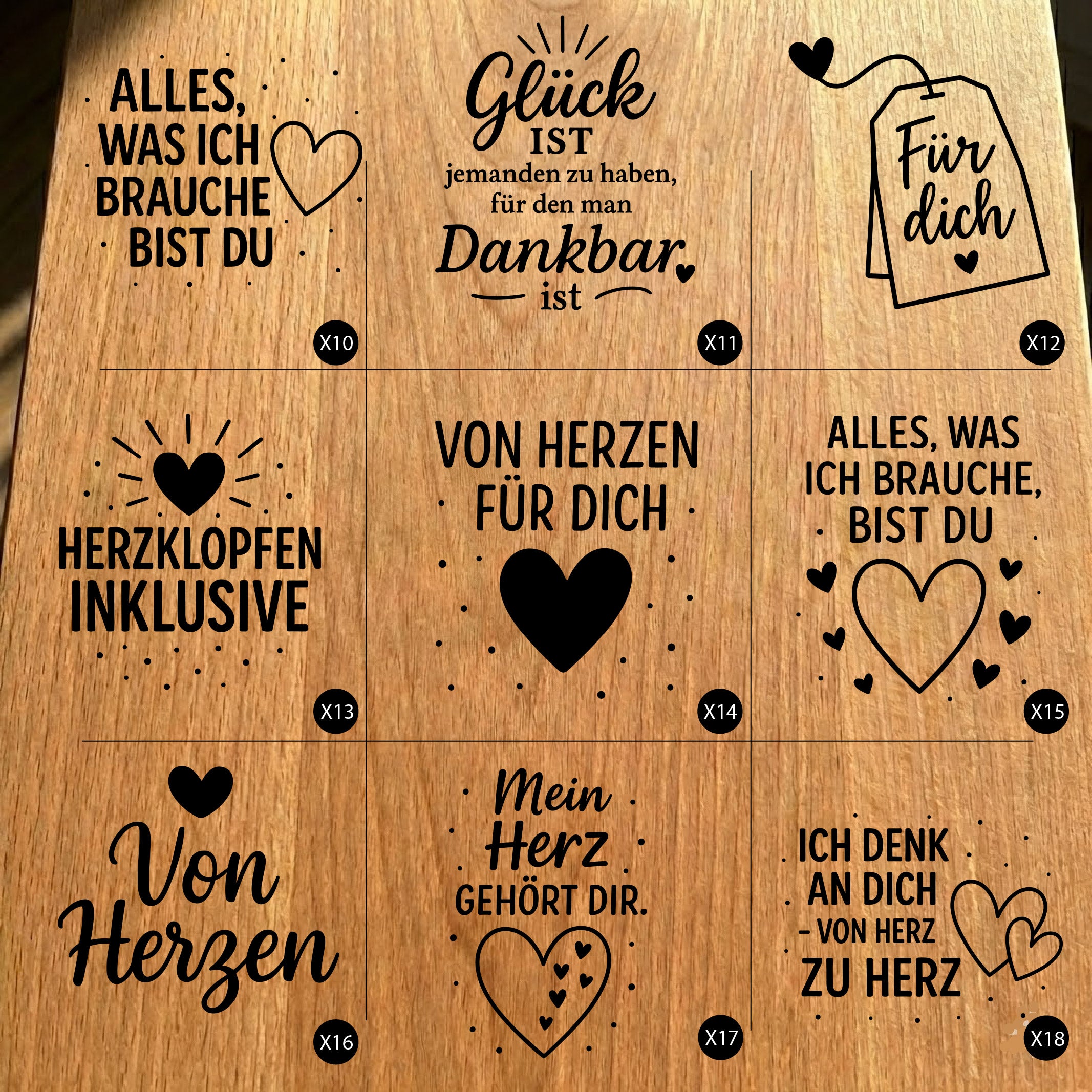 Gartenfackel aus Eiche – 20 cm – Motiv: Herz Bundle