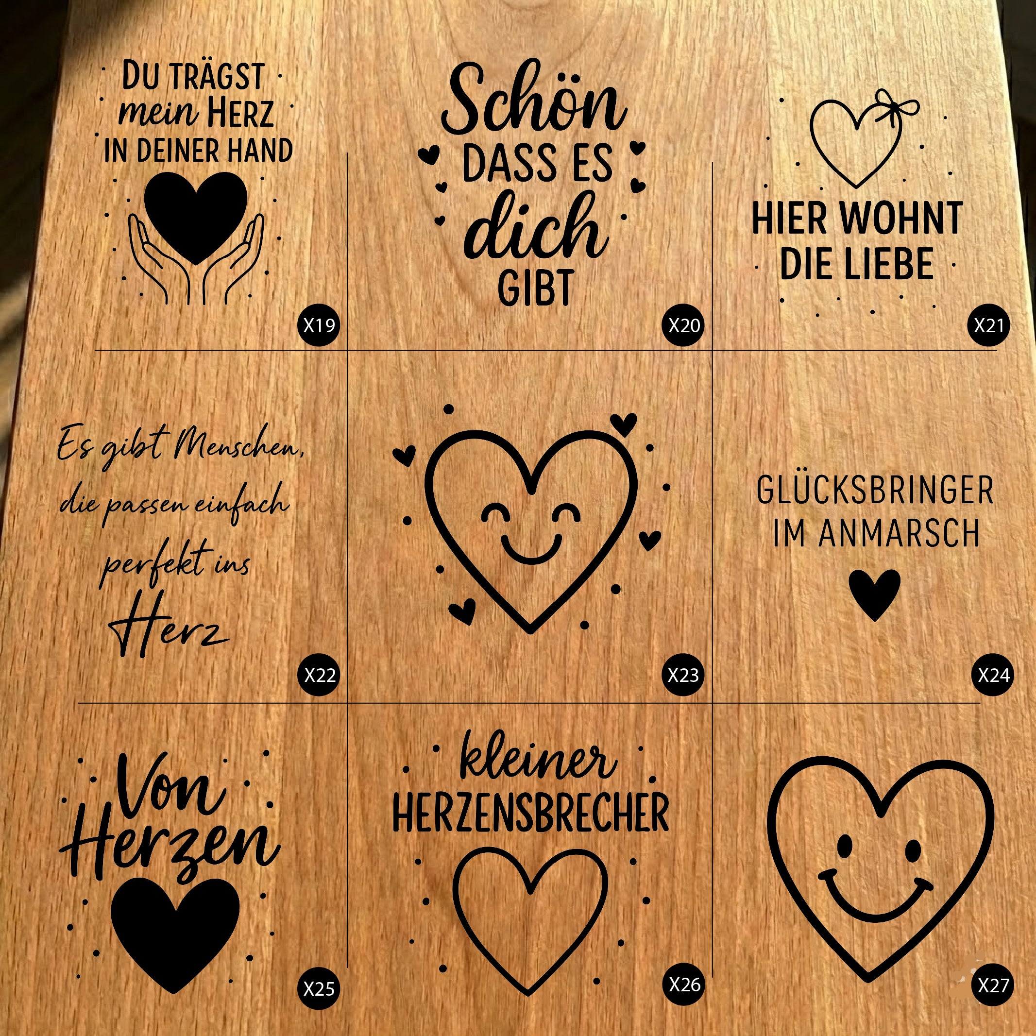 Gartenfackel aus Eiche – 20 cm – Motiv: Herz Bundle
