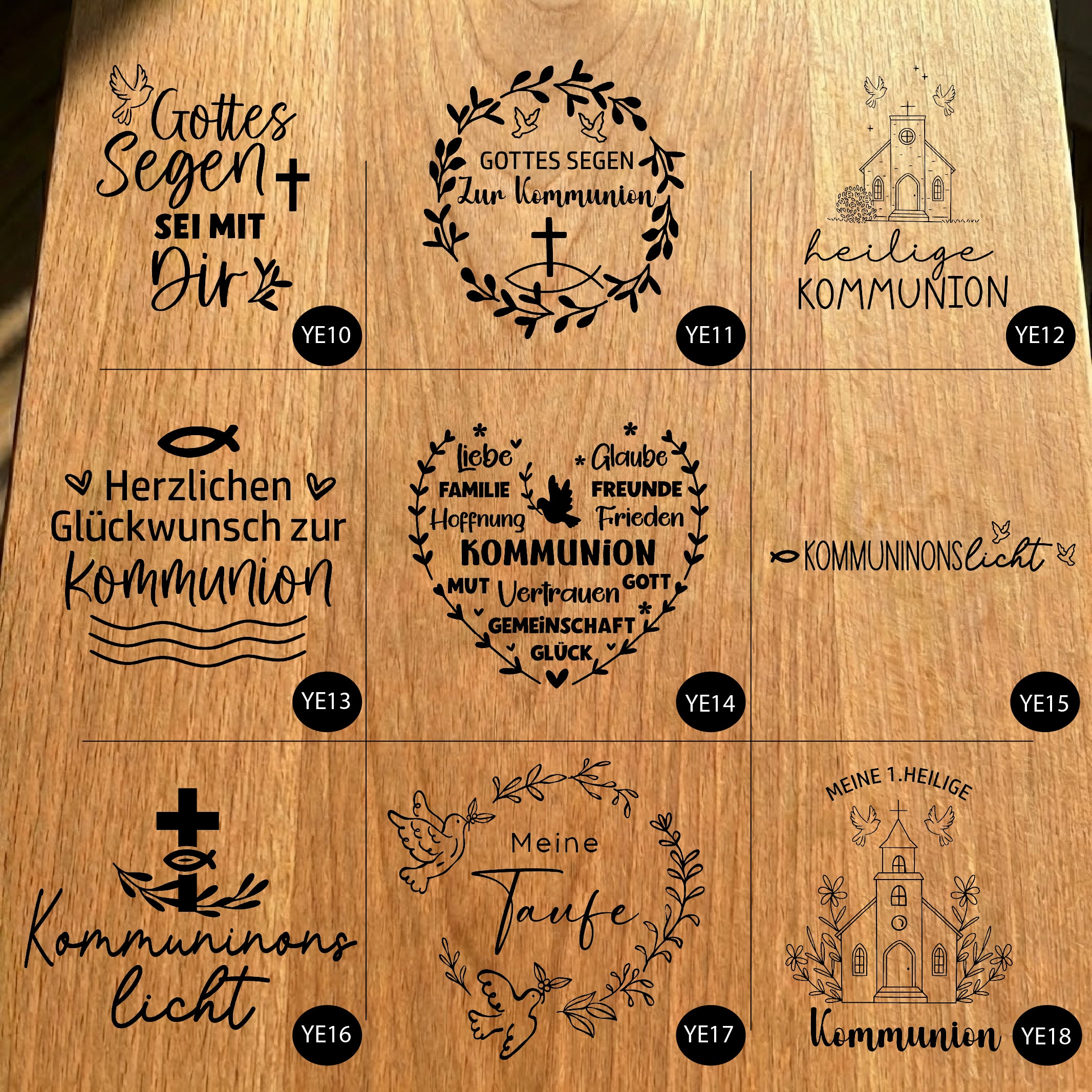 Gartenfackel aus Eiche – 20 cm – Motiv: Taufe & Kommunion