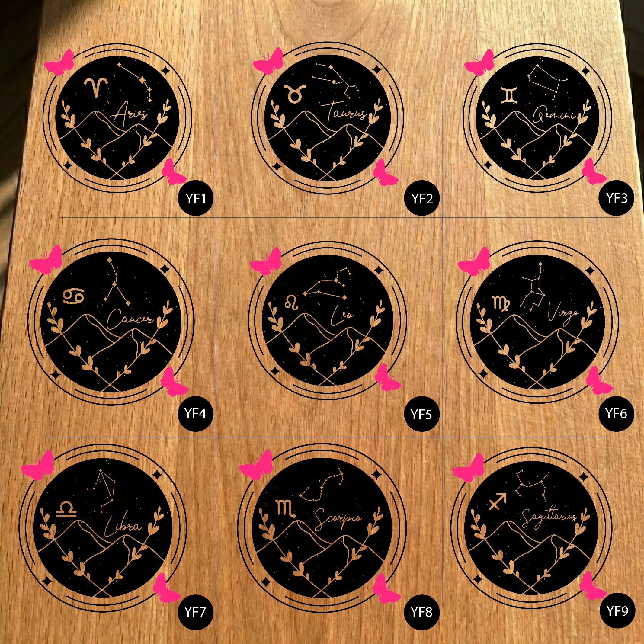 Gartenfackel aus Eiche – 20 cm – Motiv: Zodiac