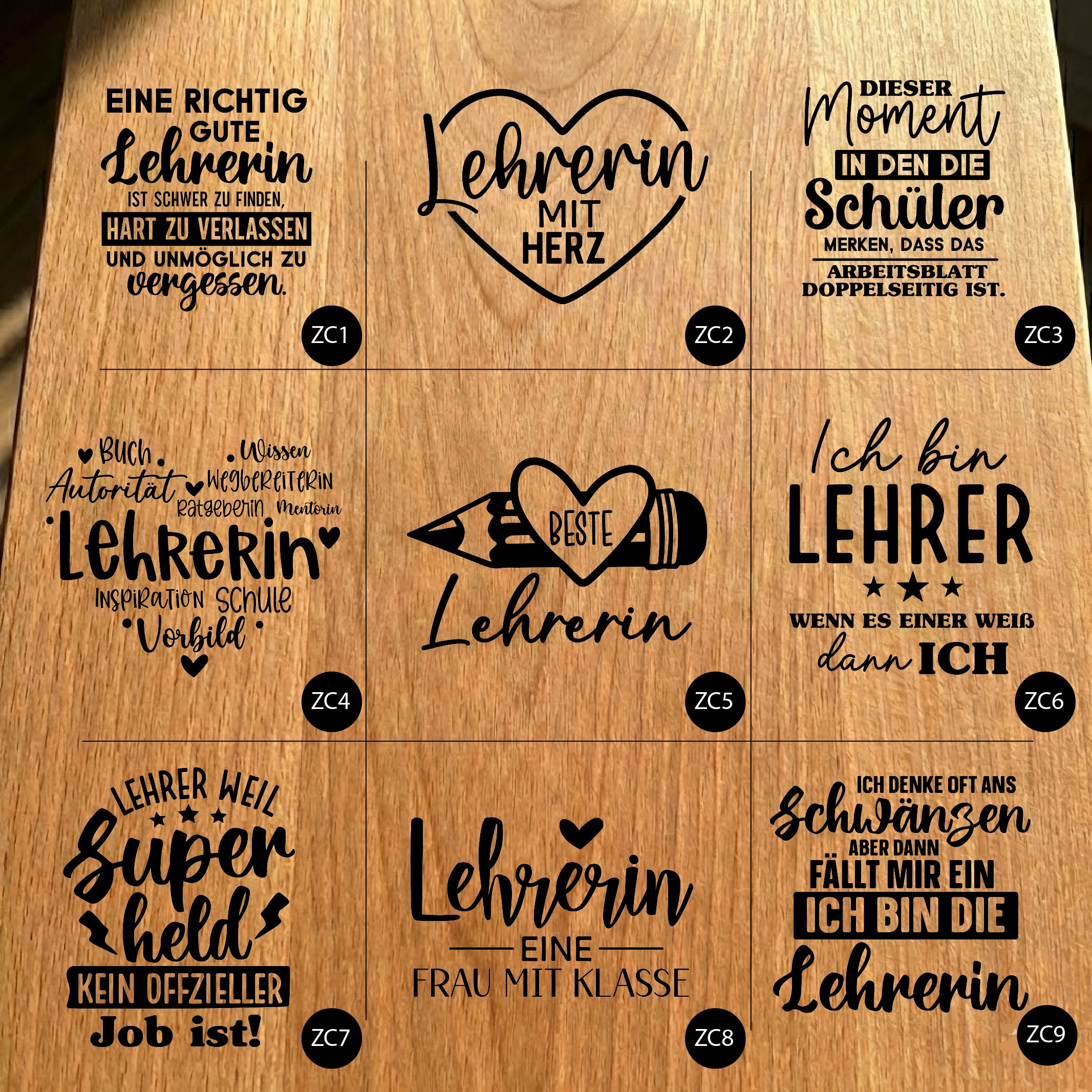 Gartenfackel aus Eiche – 20 cm – Motiv: Lehrer