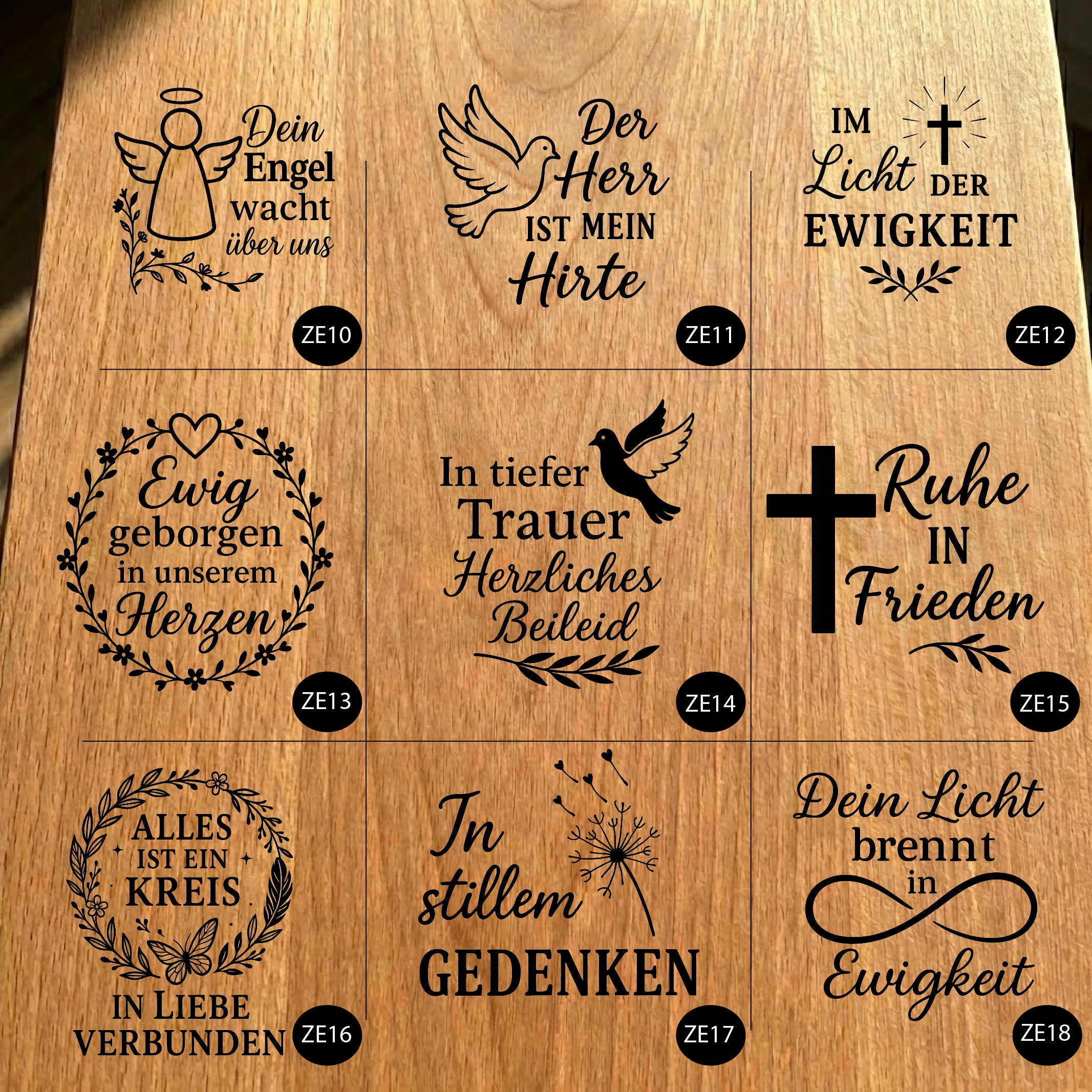 Gartenfackel aus Eiche – 20 cm – Motiv: Trauer