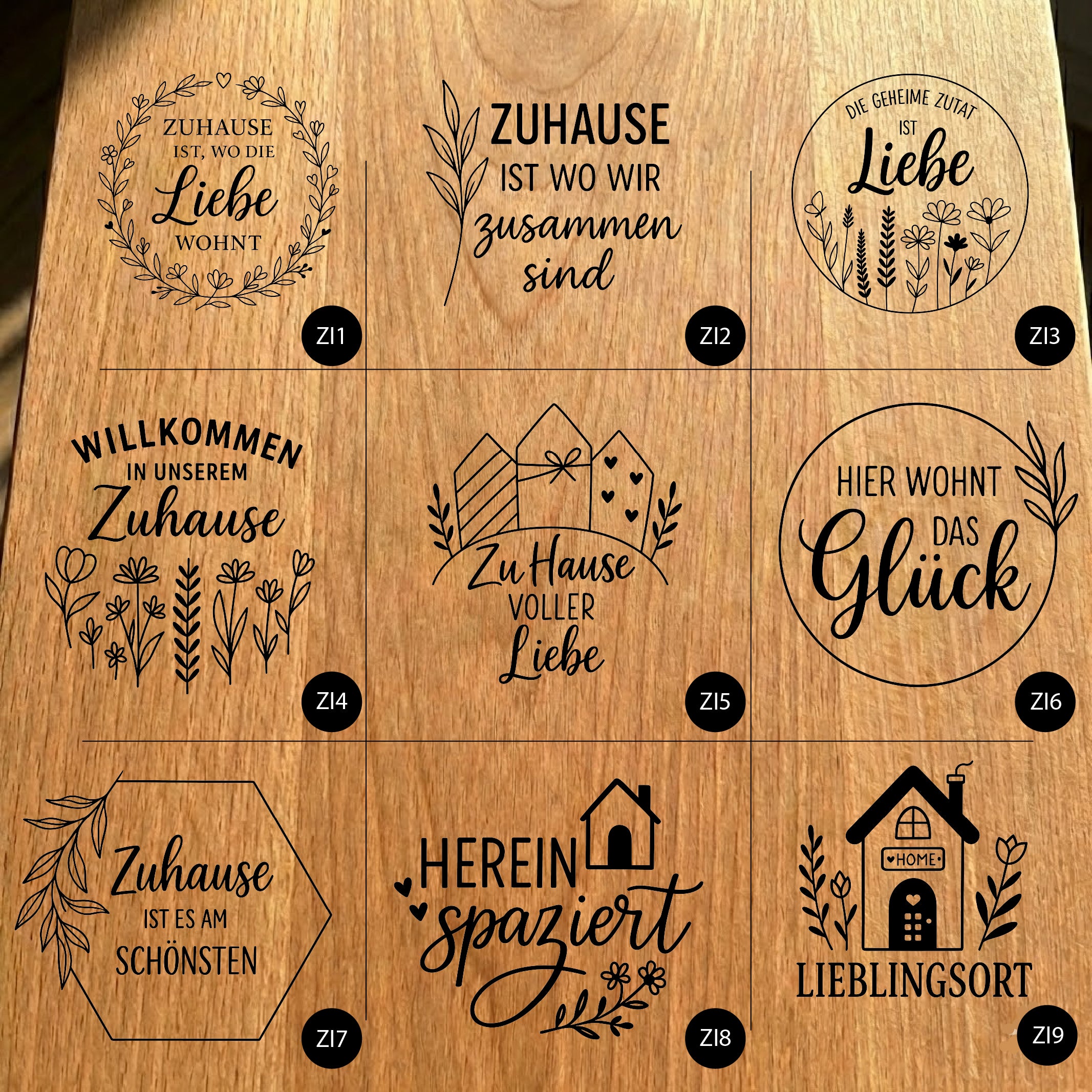 Gartenfackel aus Eiche – 20 cm – Motiv: Zuhause